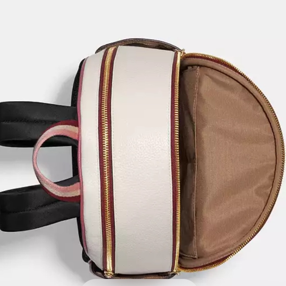 Coach Court Stripe Heart Motif Pebble Leather Chalk White Backpack NWT - Picture 14 of 16